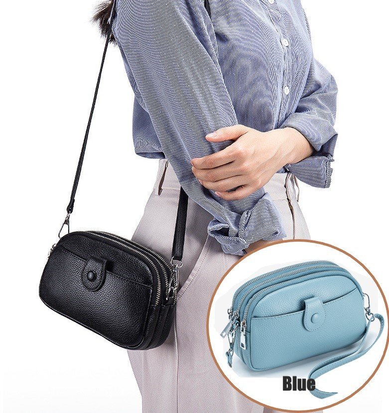 ショルダーバッグ 牛皮 ブルー レザー シンプル 小物 スマホ カード 鍵 たばこ など n529拍卖