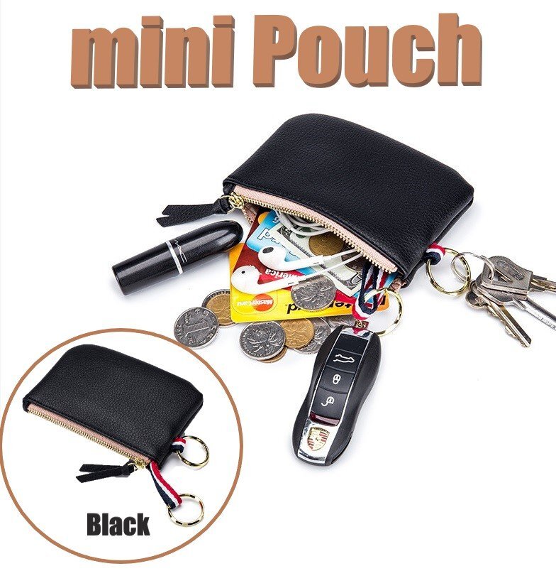 ミニポーチ 牛皮 ブラック レザー 鍵入れ 小銭入れ シンプル レザーキーケース n526拍卖
