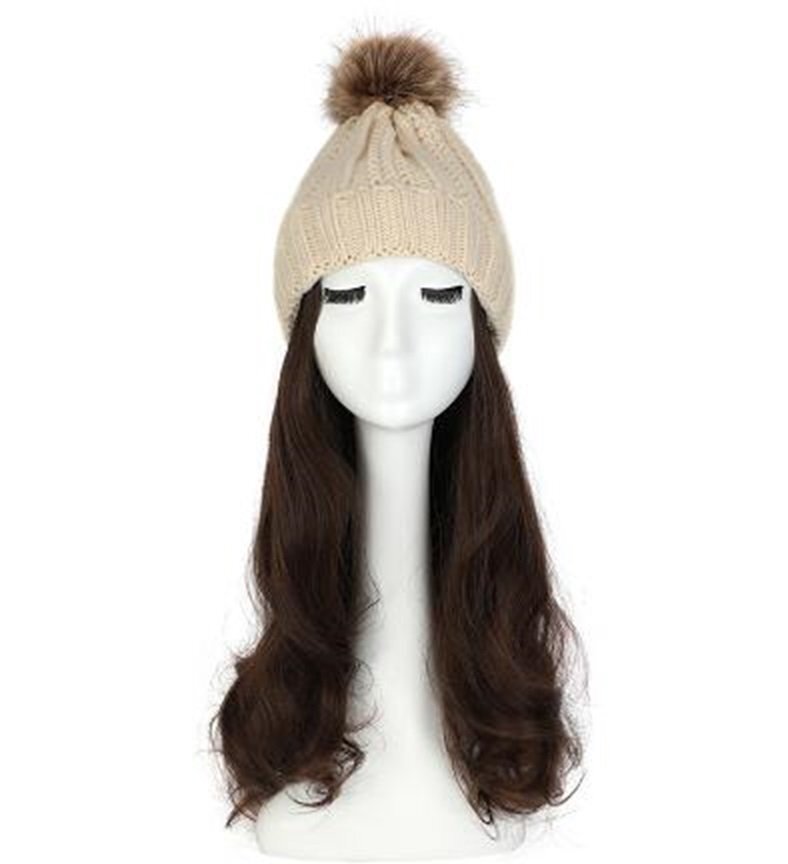 ウィッグ付きニット帽 ニット帽/ベージュ ウィッグカラー/J ロングヘアー イメチェン 髪色チェンジ コスプレ拍卖