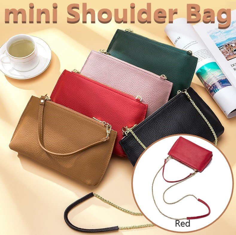 ショルダーバッグ 牛皮 レッド レザー シンプル 小物 スマホ カード 鍵 たばこ など n535拍卖