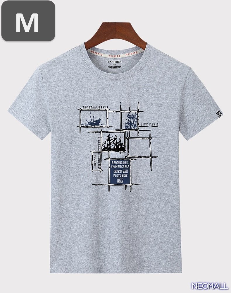 夏の定番 ☆ 丸首 半袖 Tシャツ【461】 グレー Mサイズ トップス シャツ シンプル イラスト デザイン 春夏拍卖