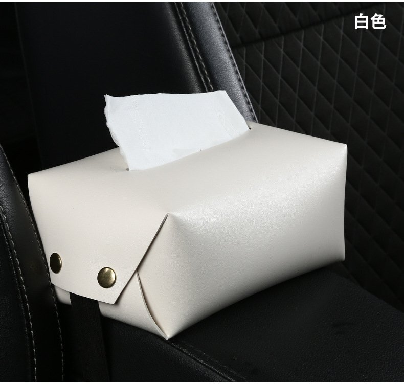 ティッシュボックス ホワイト ティッシュケース ティッシュカバー PUレザー ティッシュホルダー 車 カー用品 車用 サンバイザー拍卖