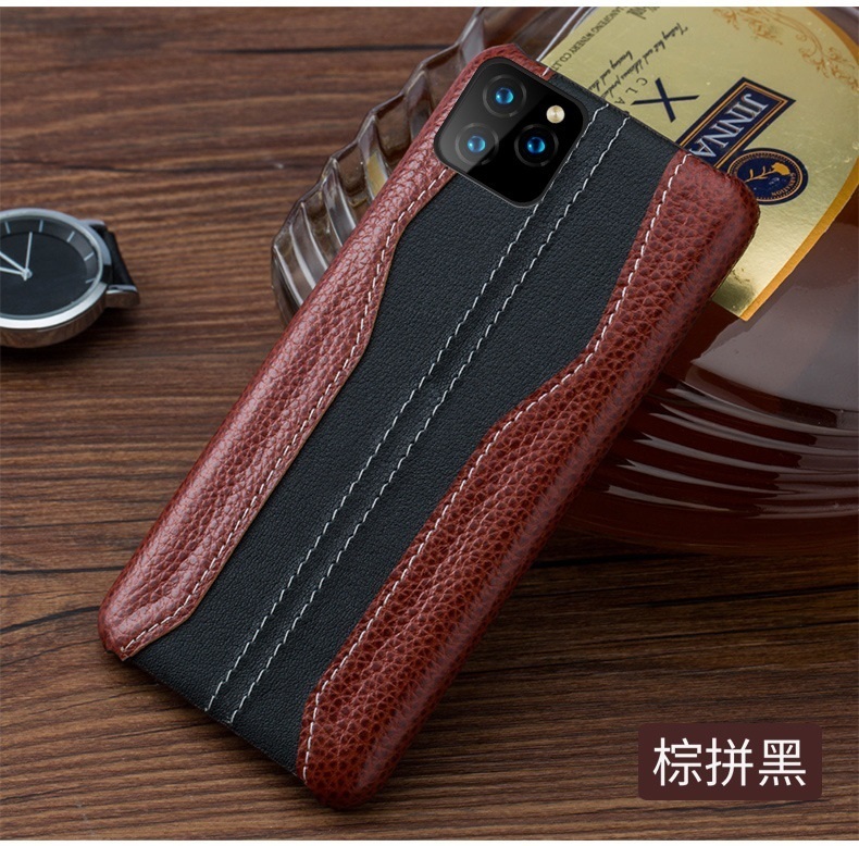 人気商品 ☆ アイホン 牛皮 型押し レザー スマホケース ブラウン×ブラック アイホンケース 携帯ケース カバー iPhone11ProMax 【118】拍卖