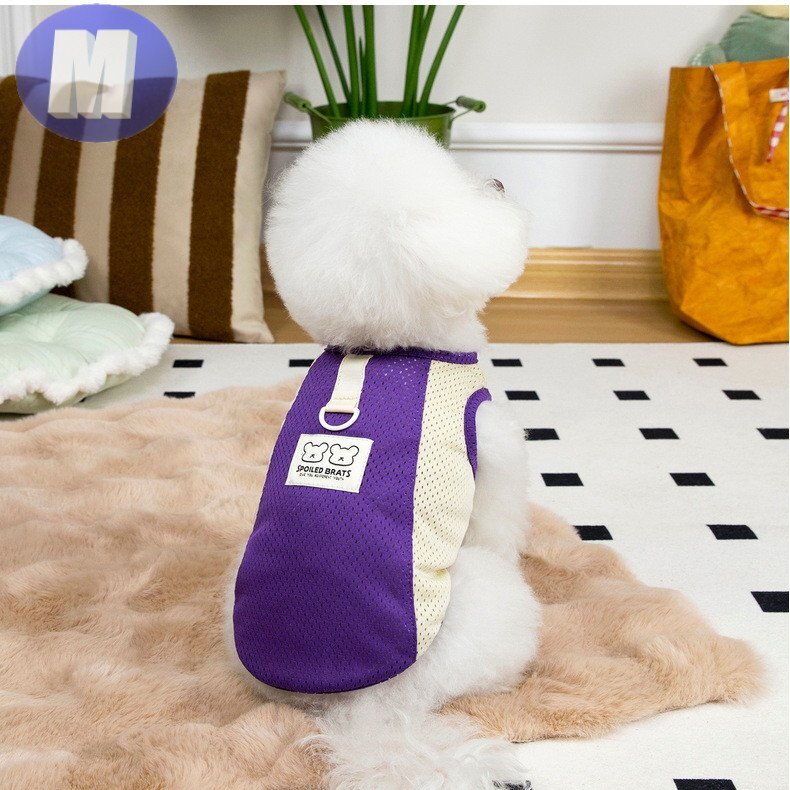 ドッグウェア 犬服 小型犬 パープル Mサイズ メッシュ素材 袖なし 通気性 柔らか 洋服 可愛い n991拍卖
