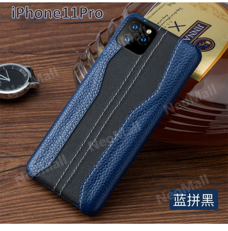 人気商品 ☆ アイホン 牛皮 型押し レザー スマホケース ブルー×ブラック アイホンケース 携帯ケース カバー iPhone11Pro 【118】拍卖