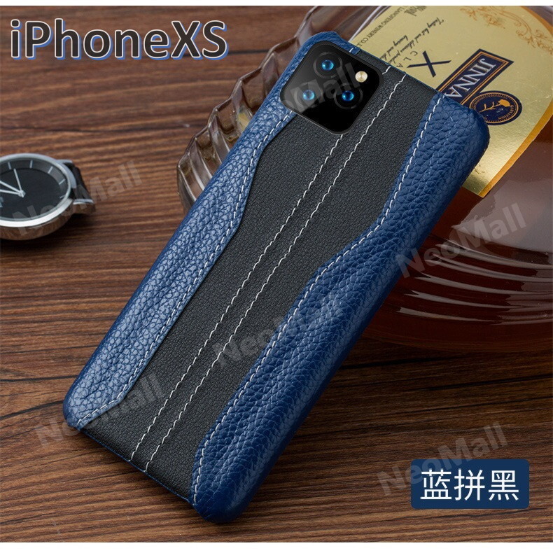 人気商品 ☆ アイホン 牛皮 型押し レザー スマホケース ブルー×ブラック アイホンケース 携帯ケース カバー iPhoneXS 【118】拍卖