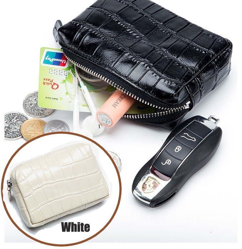 ミニポーチ 牛皮 クロコ型押し ホワイト レザー 鍵入れ 小銭入れ シンプル レザーキーケース n525拍卖