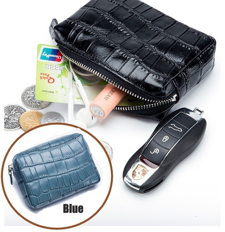 ミニポーチ 牛皮 クロコ型押し ブルー レザー 鍵入れ 小銭入れ シンプル レザーキーケース n525拍卖