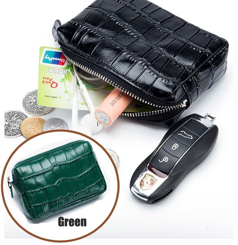 ミニポーチ 牛皮 クロコ型押し グリーン レザー 鍵入れ 小銭入れ シンプル レザーキーケース n525拍卖