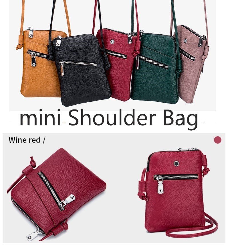 ミニショルダーバッグ 牛皮 ワインレッド レザー シンプル 小物 スマホ カード 鍵 たばこ などn528拍卖