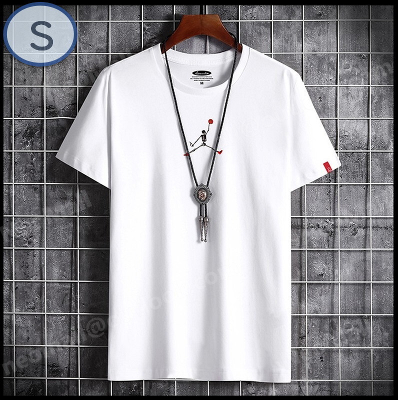 夏にピッタリ ☆ 丸首 半袖 Tシャツ【094】 ホワイト Sサイズ トップス シャツ シンプル イラスト プリント 春夏拍卖