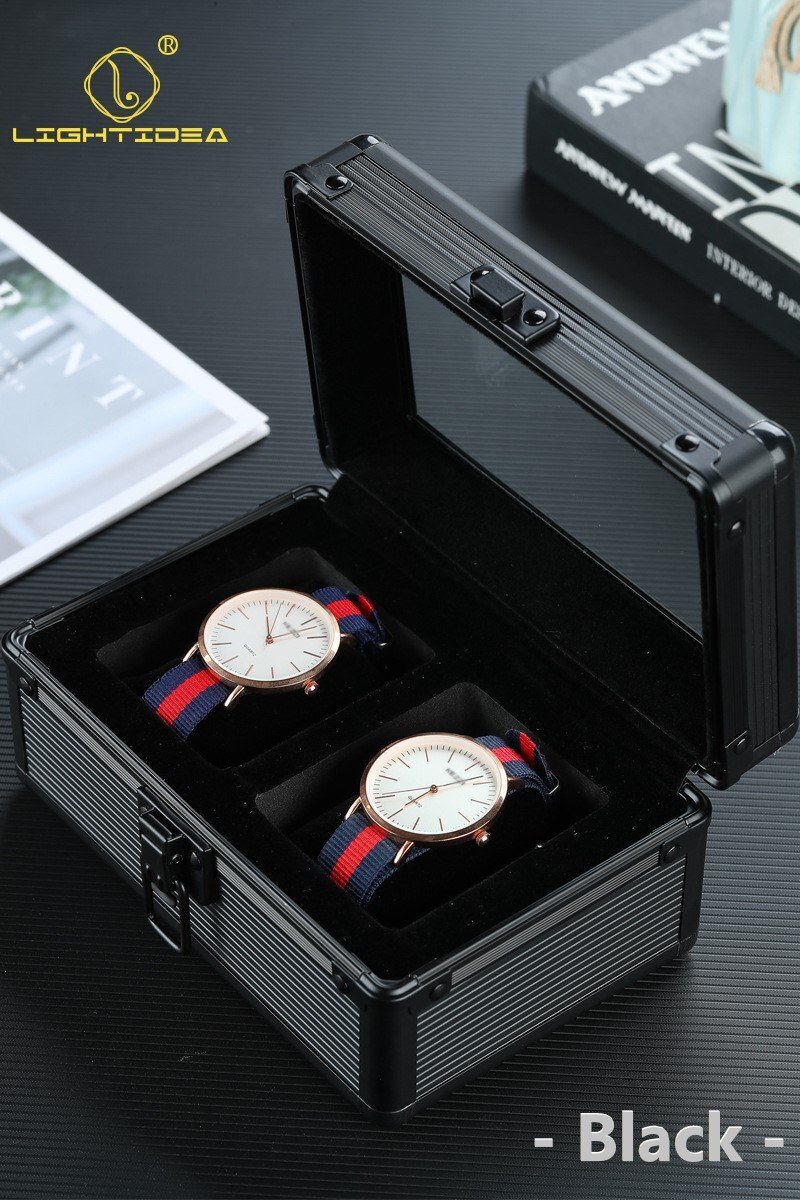 腕時計ケース ブラック アルミ 2本 収納 ケース プレゼント 収納ケース 高級 腕時計 インテリア コレクション 腕時計ボックス拍卖