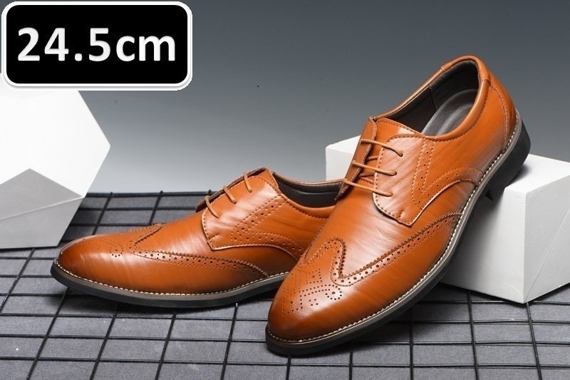メンズ ビジネス レザー シューズ ライトブラウン サイズ 24.5cm 革靴 靴 カジュアル 屈曲性 通勤 軽量 柔らかい 新品 【230】拍卖