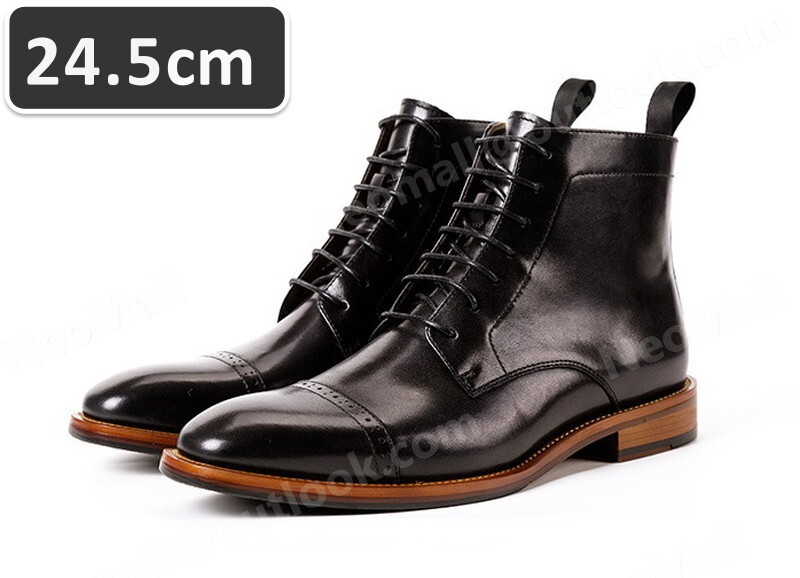 送料込☆ 本革 牛革 メンズ ショートブーツ ブラック サイズ 24.5cm 革靴 靴 カジュアル 屈曲性 通勤 軽量 インポート品【n048】拍卖