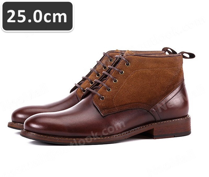 送料込☆ 本革 牛革 メンズ ショートブーツ ブラウン サイズ 25.0cm 革靴 靴 カジュアル 屈曲性 通勤 軽量 インポート品【n053】拍卖
