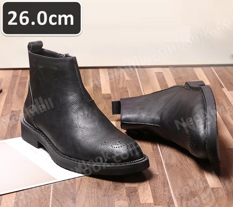 PUレザー メンズ シュートブーツ ブラック サイズ 26.0cm カジュアル 屈曲性 通勤 軽量 インポート品【n028】拍卖