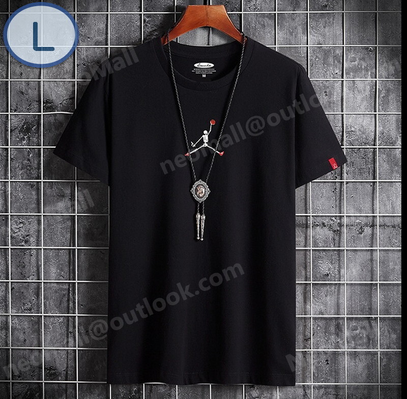 夏にピッタリ ☆ 丸首 半袖 Tシャツ【094】 ブラック Lサイズ トップス シャツ シンプル イラスト プリント 春夏拍卖