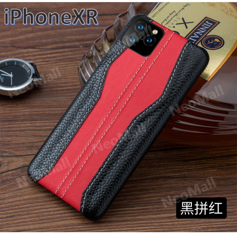 人気商品 ☆ アイホン 牛皮 型押し レザー スマホケース ブラック×レッド アイホンケース 携帯ケース カバー iPhoneXR 【118】拍卖