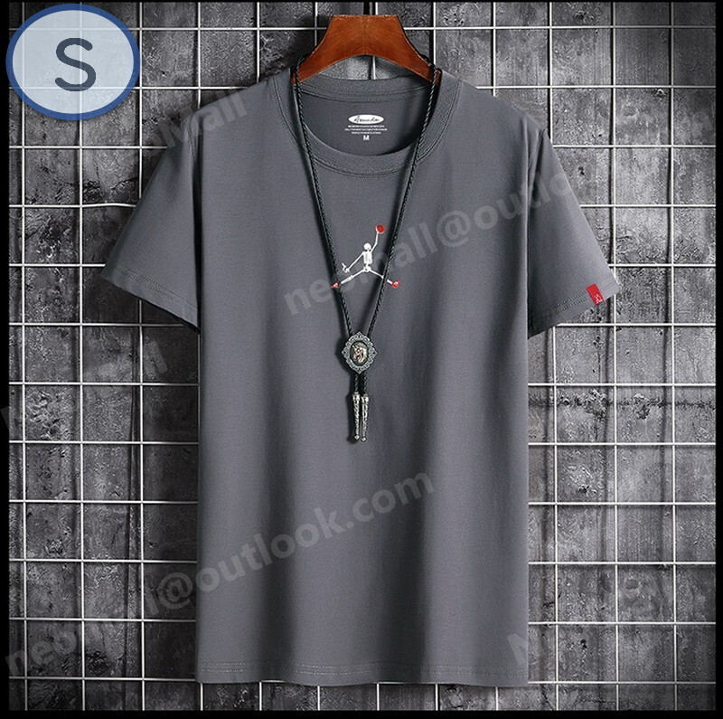 夏にピッタリ ☆ 丸首 半袖 Tシャツ【094】 グレー Sサイズ トップス シャツ シンプル イラスト プリント 春夏拍卖