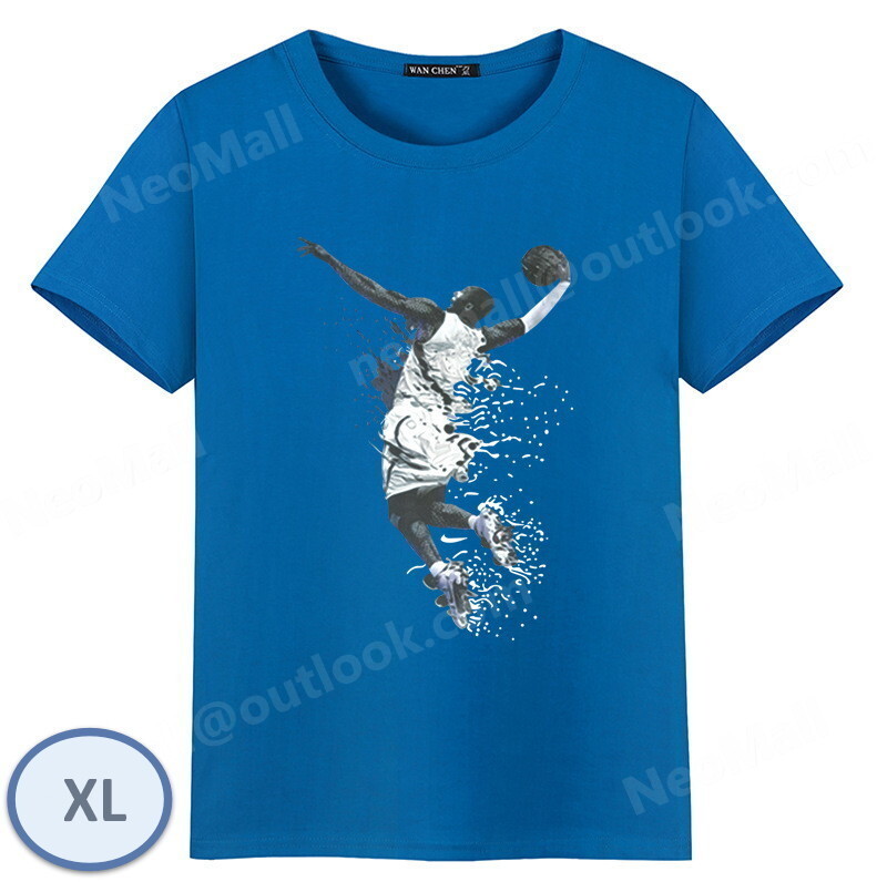 夏にピッタリ ☆ 丸首 半袖 Tシャツ【069】 ブルー XLサイズ トップス シャツ シンプル イラスト プリント 春夏拍卖