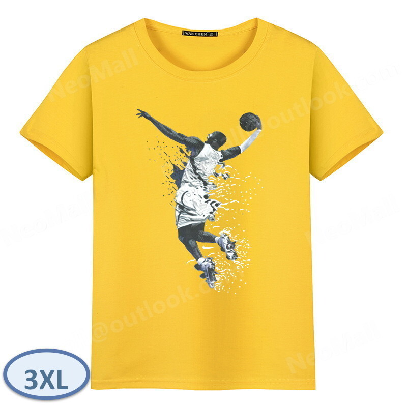 夏にピッタリ ☆ 丸首 半袖 Tシャツ【069】 イエロー 3XLサイズ トップス シャツ シンプル イラスト プリント 春夏拍卖