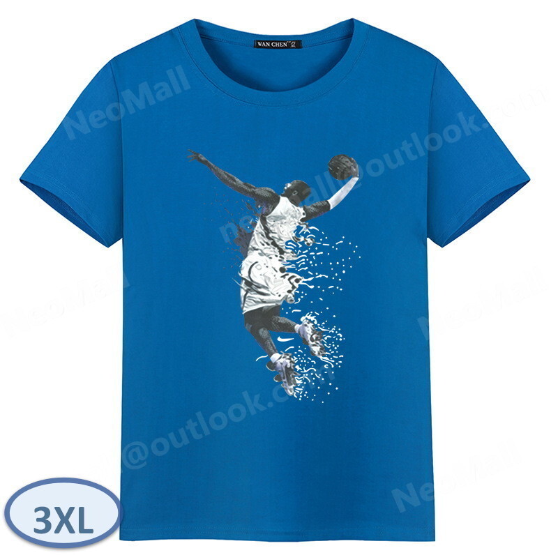 夏にピッタリ ☆ 丸首 半袖 Tシャツ【069】 ブルー 3XLサイズ トップス シャツ シンプル イラスト プリント 春夏拍卖