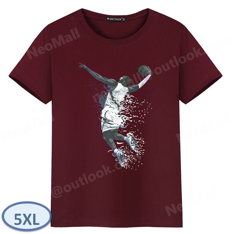 夏にピッタリ ☆ 丸首 半袖 Tシャツ【069】 ワインレッド 5XLサイズ トップス シャツ シンプル イラスト プリント 春夏拍卖