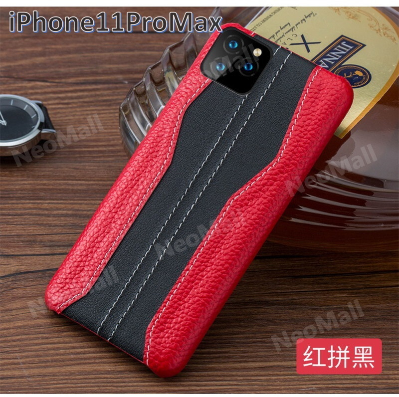 人気商品 ☆ アイホン 牛皮 型押し レザー スマホケース レッド×ブラック アイホンケース 携帯ケース カバー iPhone11ProMax 【118】拍卖