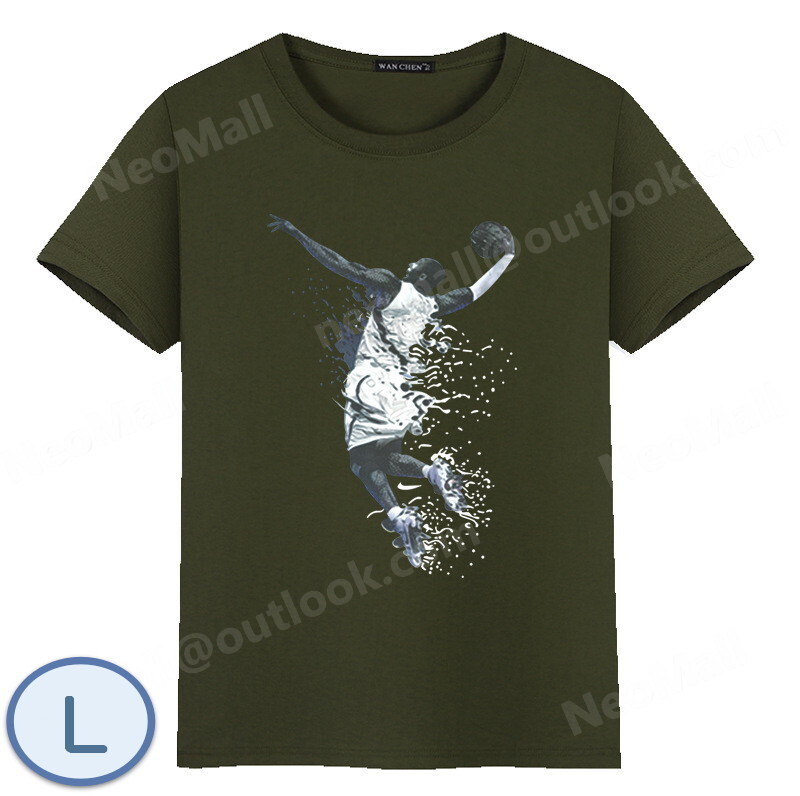 夏にピッタリ ☆ 丸首 半袖 Tシャツ【069】 グリーン Lサイズ トップス シャツ シンプル イラスト プリント 春夏拍卖