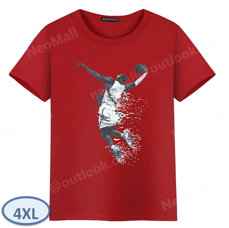 夏にピッタリ ☆ 丸首 半袖 Tシャツ【069】 レッド 4XLサイズ トップス シャツ シンプル イラスト プリント 春夏拍卖