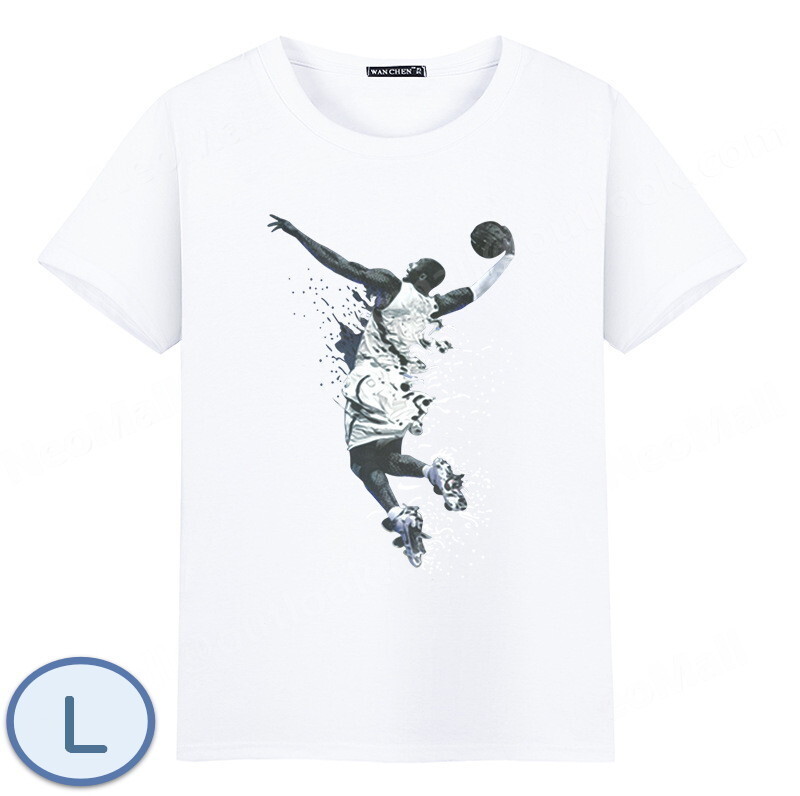 夏にピッタリ ☆ 丸首 半袖 Tシャツ【069】 ホワイト Lサイズ トップス シャツ シンプル イラスト プリント 春夏拍卖