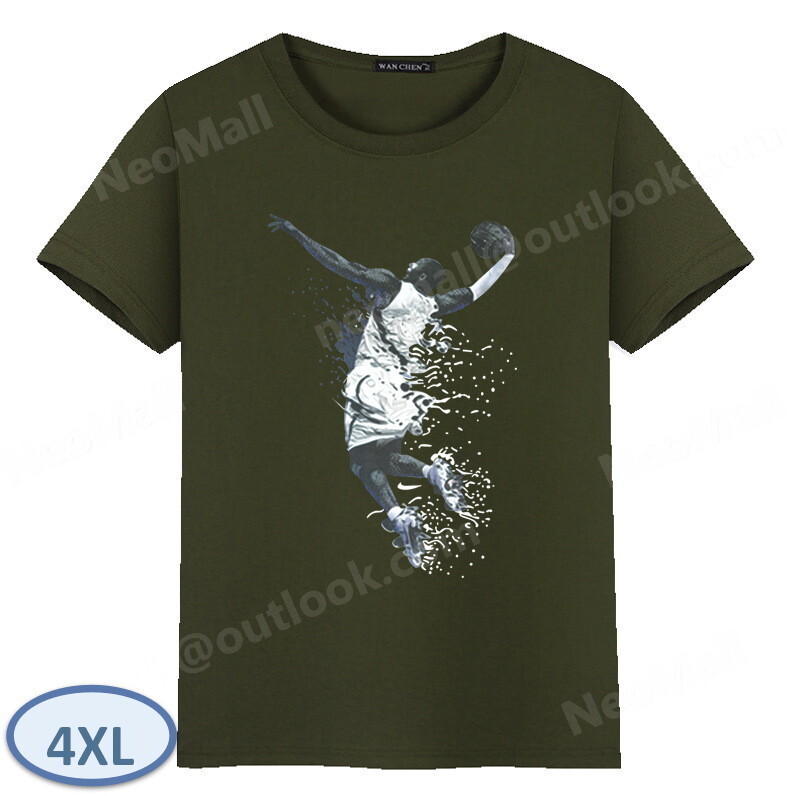 夏にピッタリ ☆ 丸首 半袖 Tシャツ【069】 グリーン 4XLサイズ トップス シャツ シンプル イラスト プリント 春夏拍卖