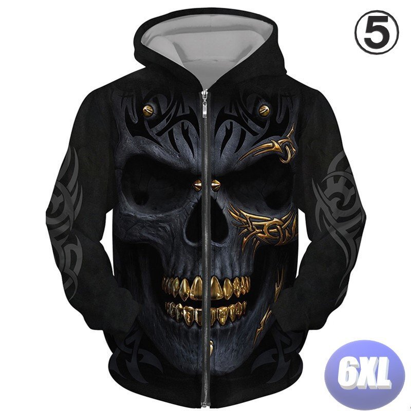 フード付き ドクロパーカー ジップアップ カラー5 6XL トレーナー アウター 防寒 n717拍卖