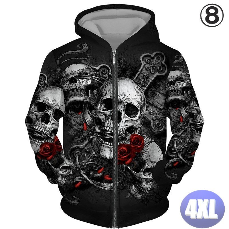 フード付き ドクロパーカー ジップアップ カラー8 4XL トレーナー アウター 防寒 n717拍卖