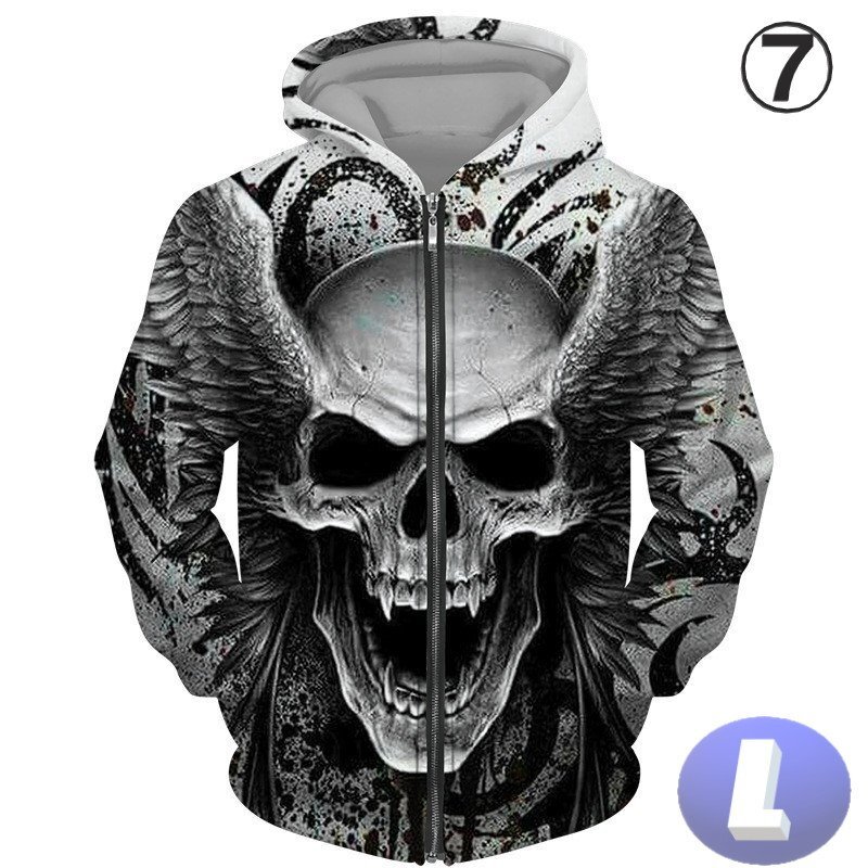 フード付き ドクロパーカー ジップアップ カラー7 L トレーナー アウター 防寒 n717拍卖