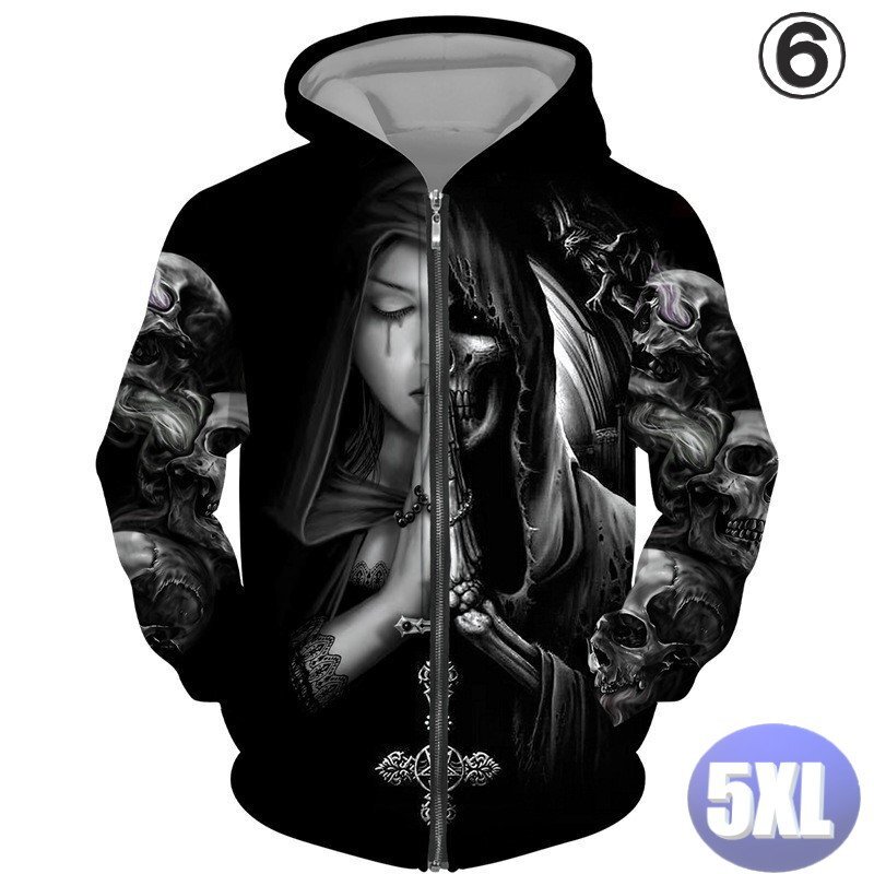 フード付き ドクロパーカー ジップアップ カラー6 5XL トレーナー アウター 防寒 n717拍卖