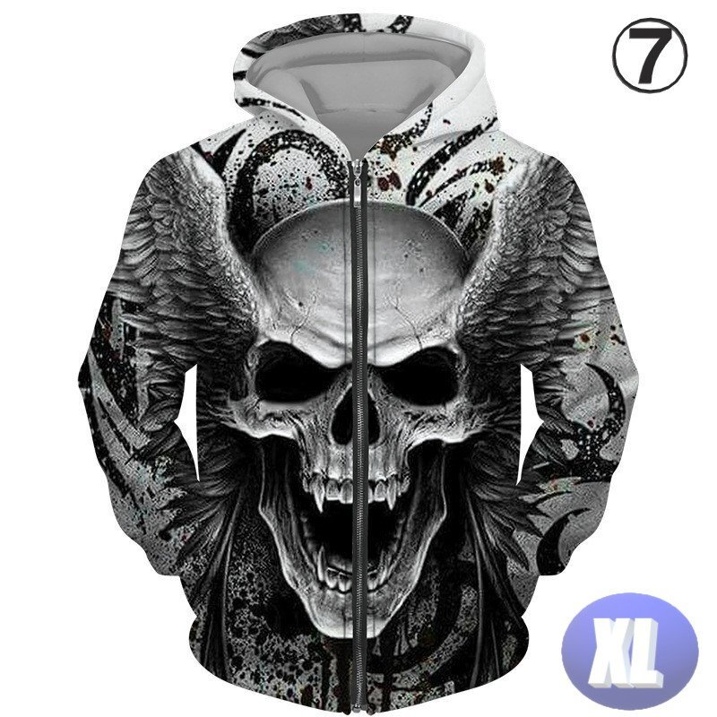 フード付き ドクロパーカー ジップアップ カラー7 XL トレーナー アウター 防寒 n717拍卖