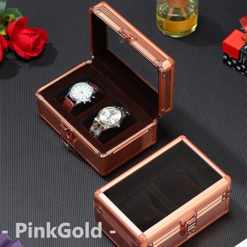 腕時計ケース ピンクゴールド アルミ 2本 収納 ケース プレゼント 収納ケース 高級 腕時計 インテリア コレクション 腕時計ボックス拍卖