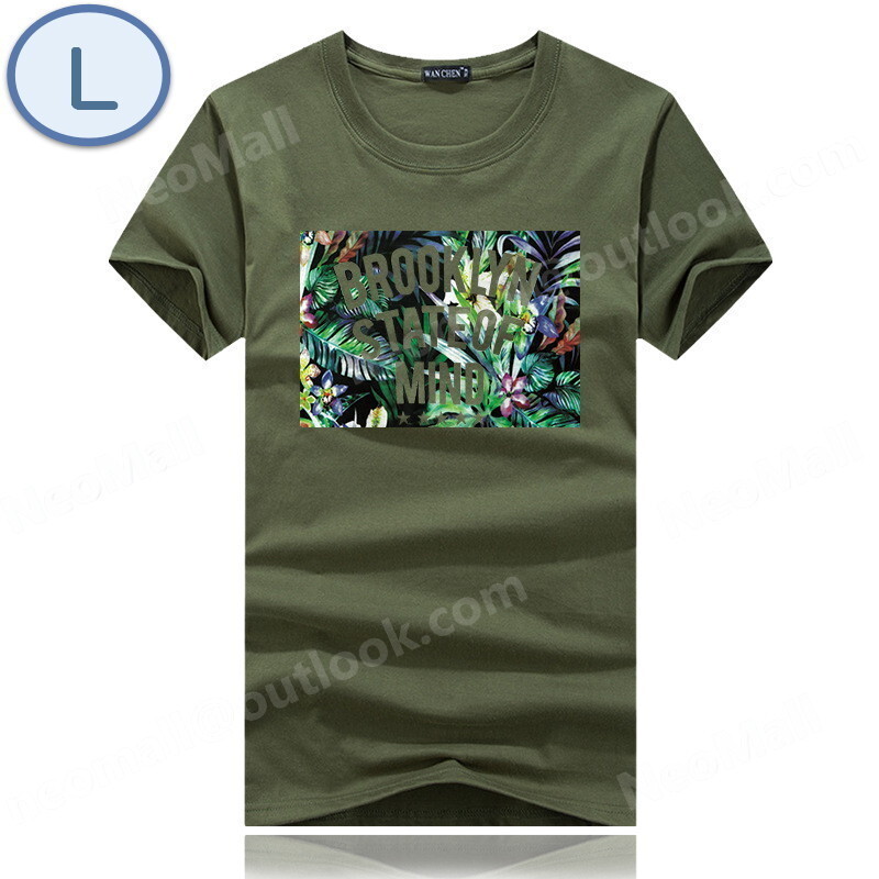 夏にピッタリ ☆ 丸首 半袖 Tシャツ【074】 グリーン Lサイズ トップス シャツ シンプル イラスト プリント 春夏拍卖