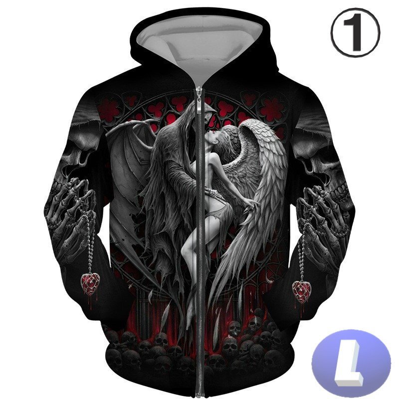 フード付き ドクロパーカー ジップアップ カラー1 L トレーナー アウター 防寒 n717拍卖