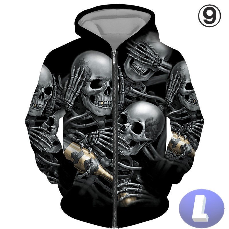 フード付き ドクロパーカー ジップアップ カラー9 L トレーナー アウター 防寒 n717拍卖