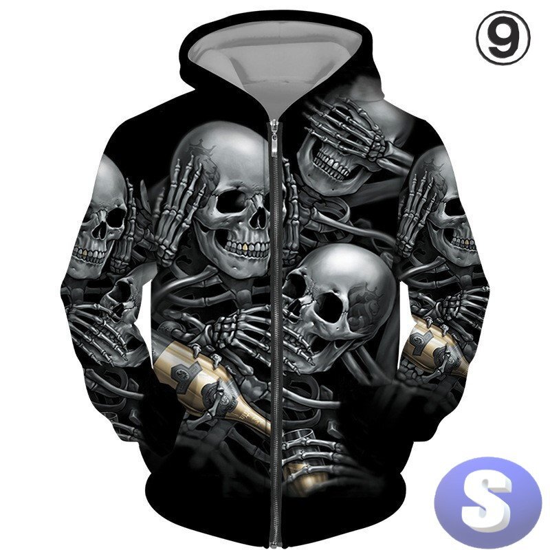 フード付き ドクロパーカー ジップアップ カラー9 S トレーナー アウター 防寒 n712拍卖