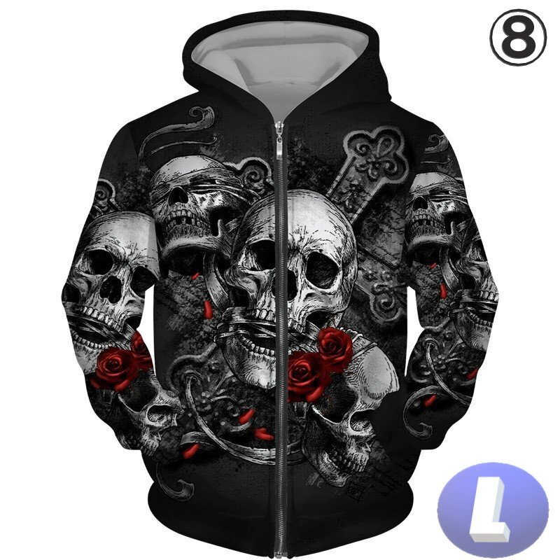 フード付き ドクロパーカー ジップアップ カラー8 L トレーナー アウター 防寒 n717拍卖