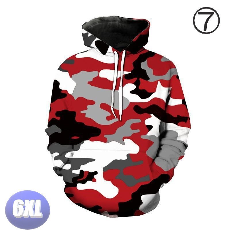 フード付き 迷彩パーカー カモフラ レッド 6XL トレーナー アウター 防寒 n720拍卖