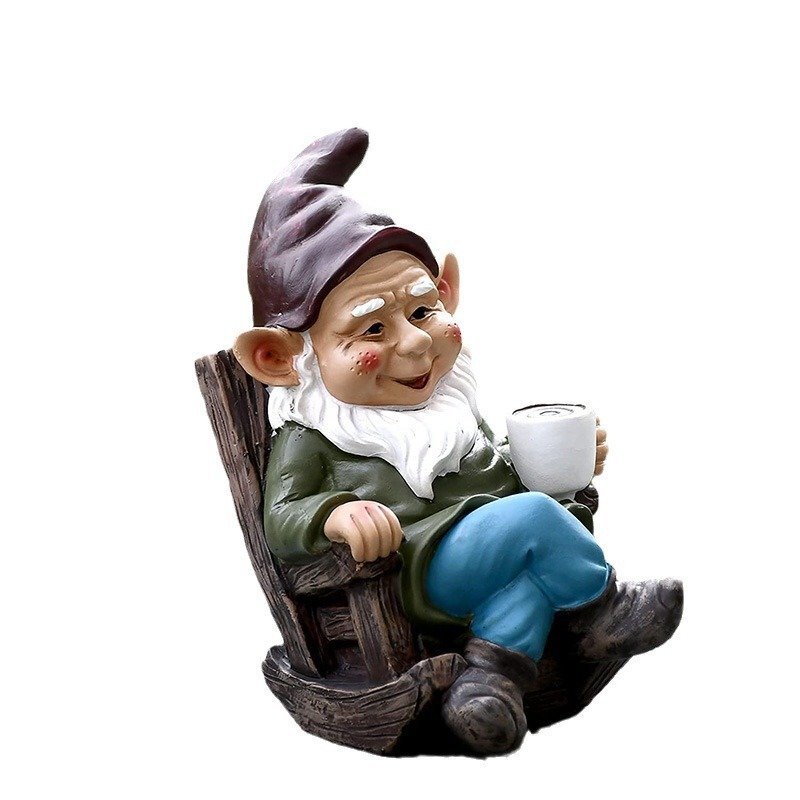 くつろぐ エルフ コーヒー カフェ オーナメント 雑貨 置物 木の飾り 樹脂 園芸 ガーデン オブジェ ファンタジー 小人 n908拍卖