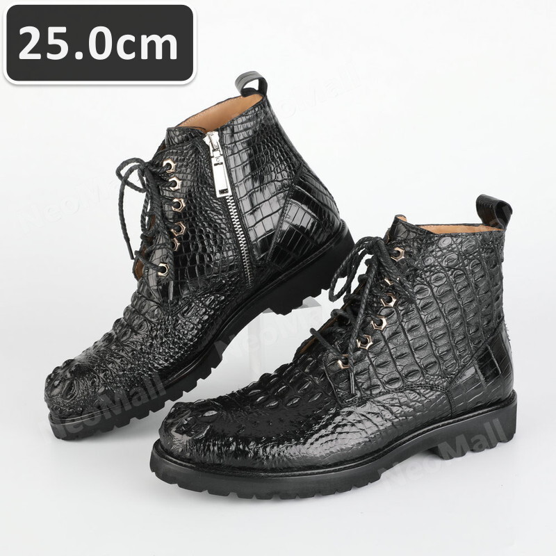 人気のクロコダイルレザー 超貴重 最高級 天然ワニ革 クロコダイル 靴 メンズシューズ 革靴 ブラック 25.0cm 【115】拍卖