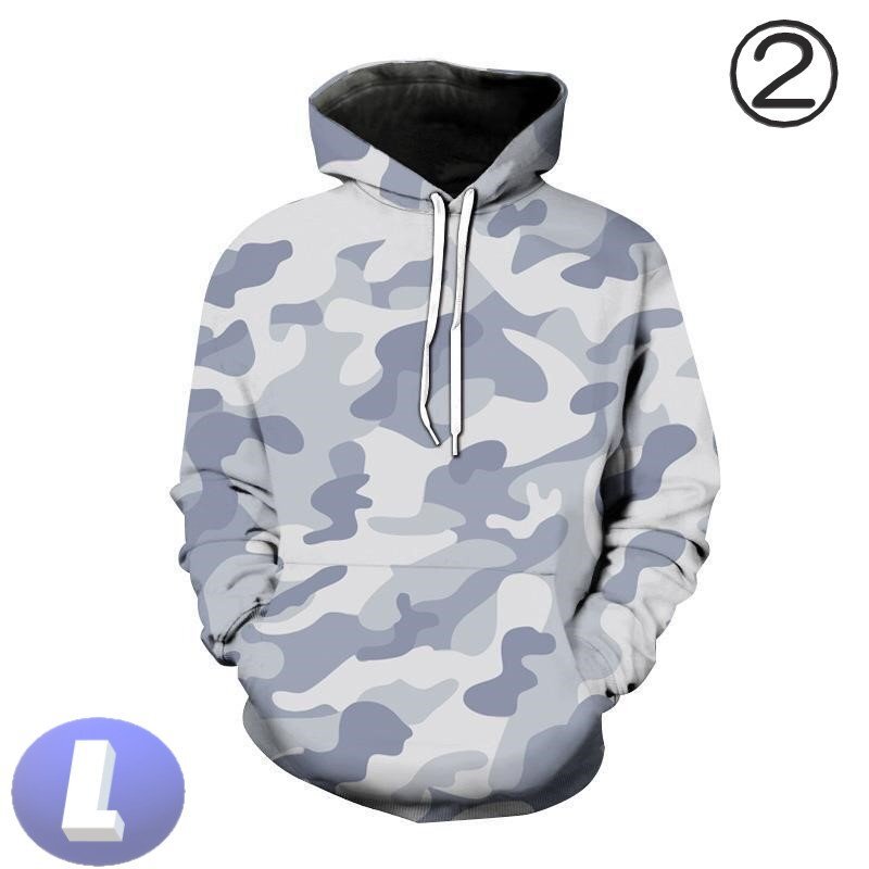 フード付き 迷彩パーカー カモフラ ホワイト L トレーナー アウター 防寒 n720拍卖