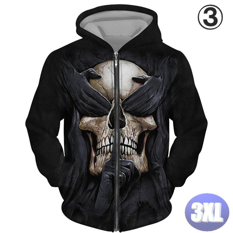 フード付き ドクロパーカー ジップアップ カラー3 3XL トレーナー アウター 防寒 n717拍卖