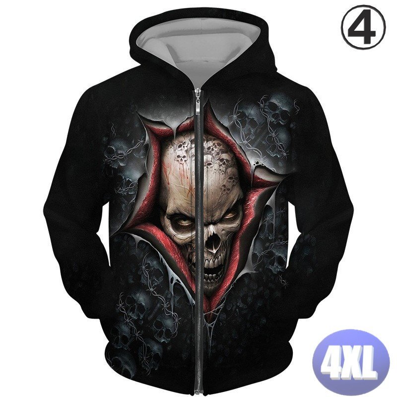 フード付き ドクロパーカー ジップアップ カラー4 4XL トレーナー アウター 防寒 n717拍卖