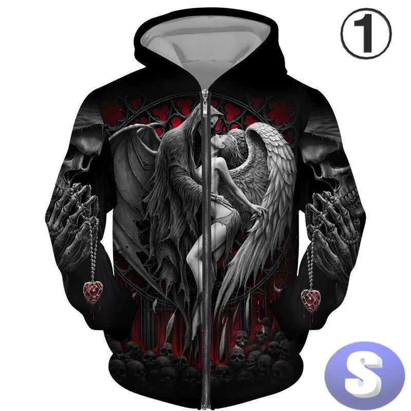 フード付き ドクロパーカー ジップアップ カラー1 S トレーナー アウター 防寒 n712拍卖